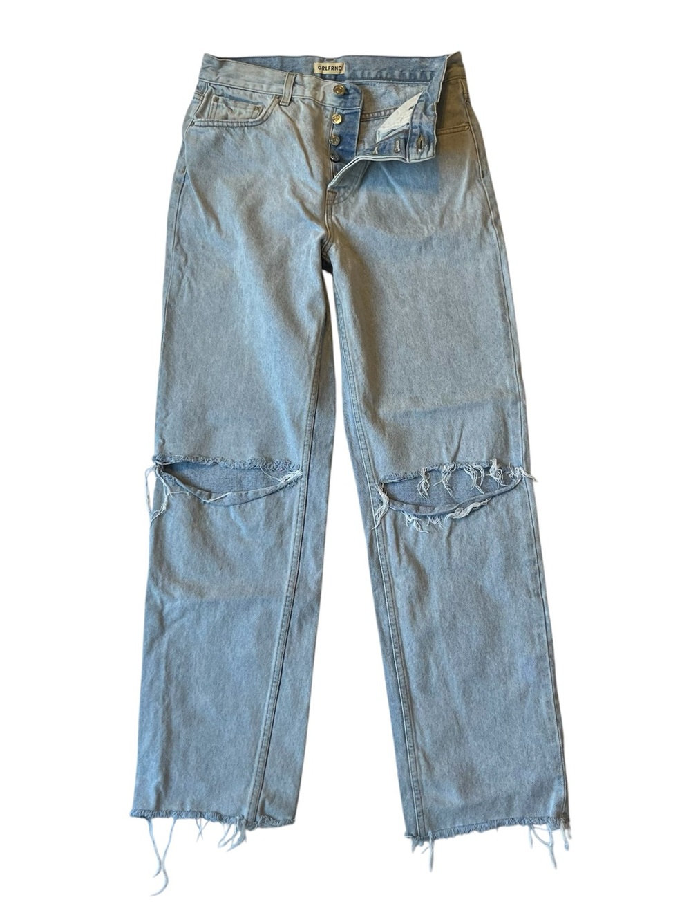 GRLFRND The Bella Low rise boyfriend jeans 26 Light blue wash Distressed Womens